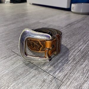 Brown Leather Belt with Silver Buckle